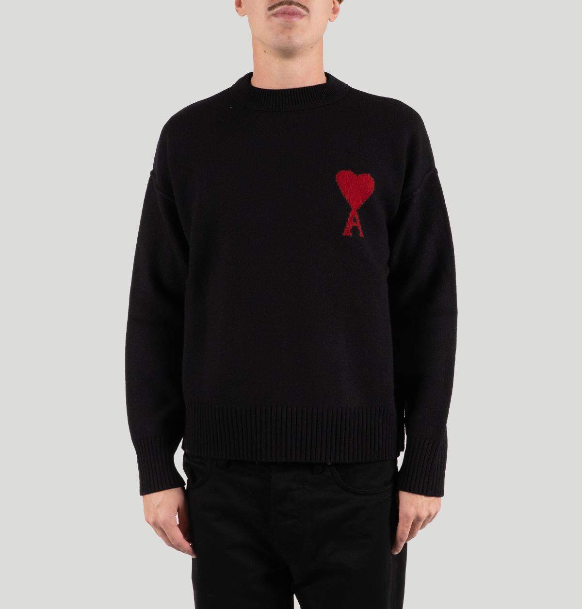 AMI Pull Col Rond Ami de Cœur H25UKS838 018NOIR/ROUGE ami 