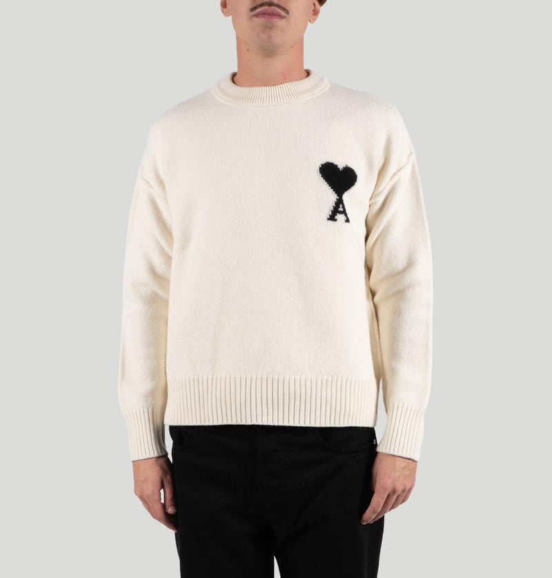 AMI Pull Col Rond Ami de Cœur H25UKS838 018ECRU/NOIR ami 