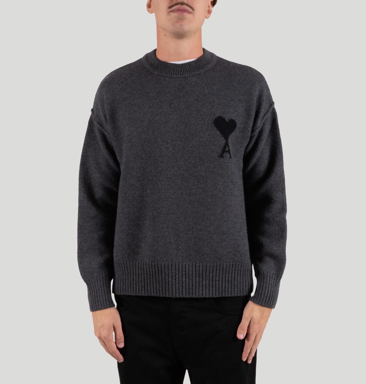 AMI Pull Col Rond Ami de Cœur H25UKS838 018GRISCHINE/NOIR ami 