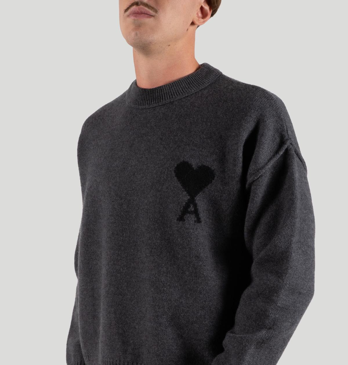 AMI Pull Col Rond Ami de Cœur H25UKS838 018GRISCHINE/NOIR ami 