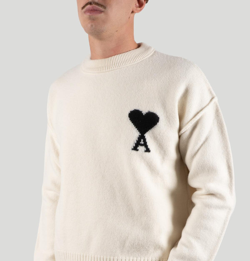 AMI Pull Col Rond Ami de Cœur H25UKS838 018ECRU/NOIR ami 