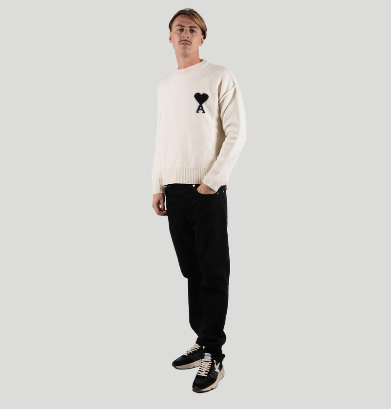 AMI Pull Col Rond Ami de Cœur H25UKS838 018ECRU/NOIR ami 